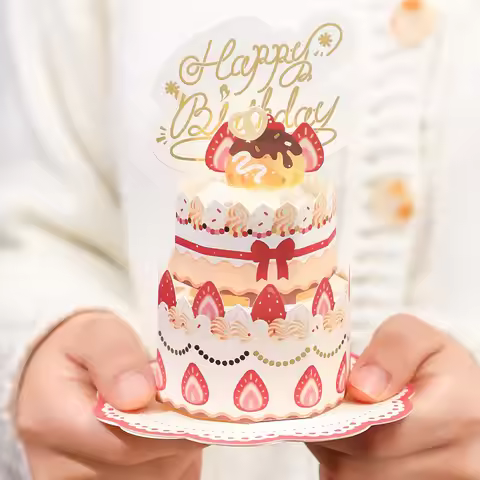 1PCS 3D cake greeting card, sweet mood, little girl's birthday card, birthday wishes card, envelope 