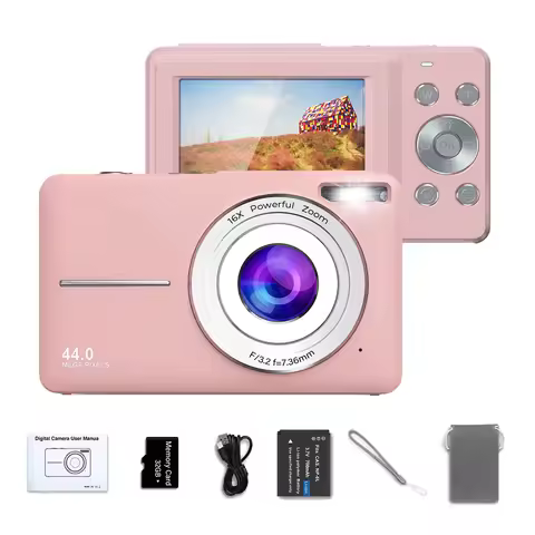 HD 1080P Digital Camera 2.4 Inch Rechargeable Compact with 16x Zoom 44MP for Kids Girls - Portable D