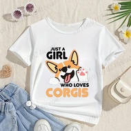 2026Children's T-shirts Clothing Just A Girl Who Loves Corgis Cartoon Children Tshirt Girls Tshirt C