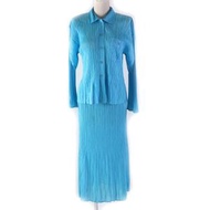 PLEATS PLEASE Issey Miyake PP22-JJ853/PP22-JG855 格紋長袖襯衫+長裙兩件套，淺藍色，3碼，日本製造，正品，女款
