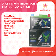 Aki Titan ACCU Indopart Aki Kering Motor ITZ-5S 12V 35 ah | Beat Vixion Mio J