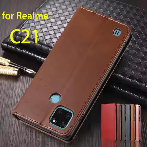 Magnetic Attraction Cover Leather Case for OPPO Realme C21 C 21 C21y Flip Case Card Holder Holster W