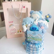 PUZHE Cinnamoroll ช่อดอกไม้ตุ๊กตา Cinnamoroll ปอมปอม คุโรมิ ช่อดอกไม้ My Melody Plush ตุ๊กตาตกแต่ง D