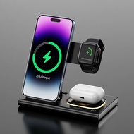 GOOJODQ 5-IN-1 Wireless Charger สําหรับ iphone iWatch airpods Fast PD สถานีชาร์จนาฬิกาปลุกพร้อมไฟ