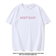 เสื้อยืดแขนสั้นผู้หญิงวันวาเลนไทน์รัก Keep Silent คอกลมระบายอากาศได้ดี แฟชั่นฤดูร้อน ผ้าฝ้ายผสมโพลีเ