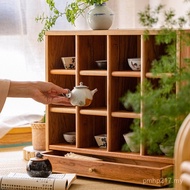 Tea Rack Desktop Wholesale Cup Holder Tea Set Lattice Storage Lattice Display Cabinet Japanese Cherr