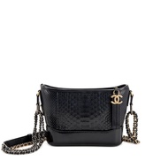 Chanel Black Python, Black Glazed Calfskin Small Gabrielle Hobo Gold and Ruthenium Hardware, 2018