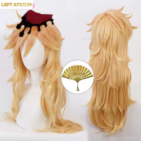 High Quality 90cm Long Douma Cosplay Wig Unisex Yellow Wig Douma Heat Resistant Hair Halloween Party