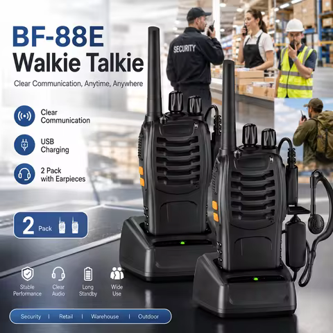 BF-88E Walkie Talkie 2PCS Set USB Rechargeable Two Way Radio 1500mAh Handheld Intercom with Earpiece