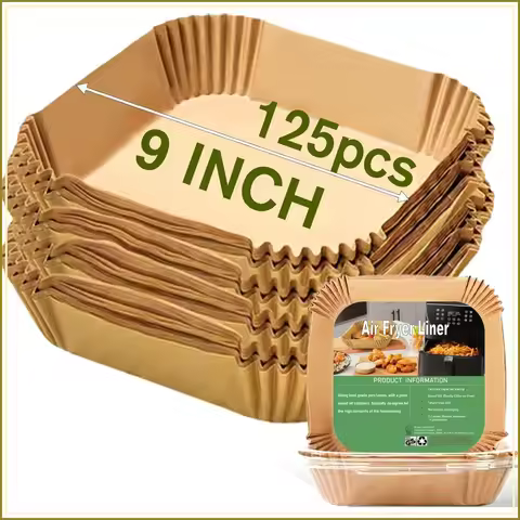 9 Inch Square Air Fryer Liners, 125 Pcs, Parchment Paper, Oil-Proof, for 5-8 QT, Baking, Roasting, M