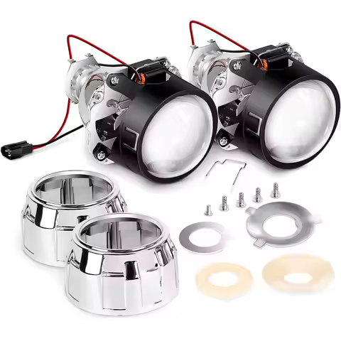 Nilight 10041P 2.5" Mini Projector Lens H1 Bulb Headlight Retrofit Chrome Shroud Custom Headlamp Con