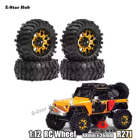 4PCS Metal 88MM Beadlock Wheels Tires for 1/12 Crawler Car MJX Hyper Go H12Y+ Axial SCX10 90046 AXI0