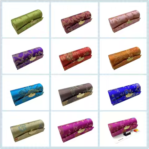 Flower Jacquard Lipstick Case Single Jewellery Box Lip Gloss Storage Case Cosmetic Bags With Mirror 