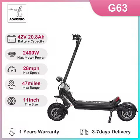 AOVOPRO G63 Electric Scooter 11 inch Off road 2400W Foldable 45KM/H Max Speed 60-75KM Max Range Elec