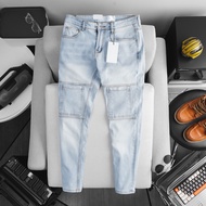 Quần jean nam túi hộp màu xanh sáng bạc ôm dáng vnxk cao cấp