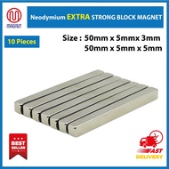 10pcs - 50mm x 5mm x 3mm / 50mm x 5mm x 5mm Earth Neodymium Rectangular Magnet
