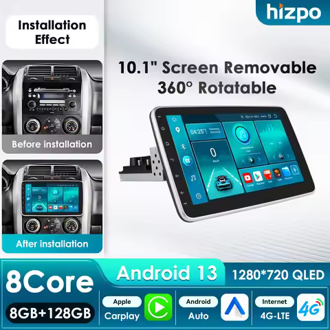 Hizpo 1Din DSP Car Multimedia Player 360 Rotatable Screen Carplay 4G Autoradio RDS GPS BT 4G-LTE WiF