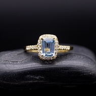 แหวนพลอยบลูโทปาส (Blue Topaz) ตัวเรือนเงินแท้92.5% ชุบทอง พลอยสีฟ้า ไซด์นิ้ว 54 หรือ เบอร์ 7 US