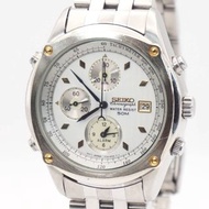 精工 (SEIKO) 7T32-6J50 計時鬧鐘腕錶，白色錶盤，已更換新電池，1988 年 6 月生產，石英男士腕錶，原廠錶帶，走時正常