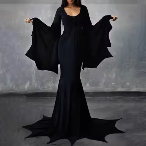 Dress Women Vampire Bat Dress Costume Adams Family Cosplay Halloween Outfit Masquerade Party Cosplay