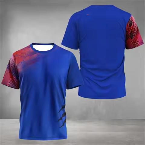 Men's T‑Shirt Badminton Tennis 3D Texture Print O Neck Gym Sportswear Short Sleeve Top