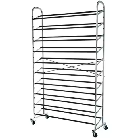 50-Pair Shoe Rack Organizer, Portable Rolling with Locking Wheels, Free Standing, 35.8 x 14.6 x 59.5
