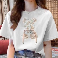 【ks1140.my】 印花风潮宽松T恤上衣短袖T恤女t恤情侣装夏季国潮新中式Printed fashion women's loose T-shirt top short sleeved  【080