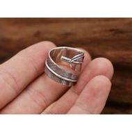 goros Deer Fortune s925 Silver Popular Retro Simple Feather Ring Open Men And Women