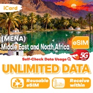 iCard_eSIM Middle East and North Africa(MENA9) 5-30 Days Unlimited Data |Morocco| Qatar| UAE| Turkey