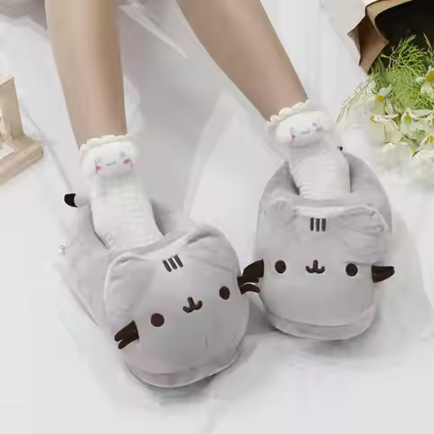 Pusheen Cat Warm Thickened Cotton Slippers Soft Cozy Indoor House Shoes Non Slip Comfortable Home Fo