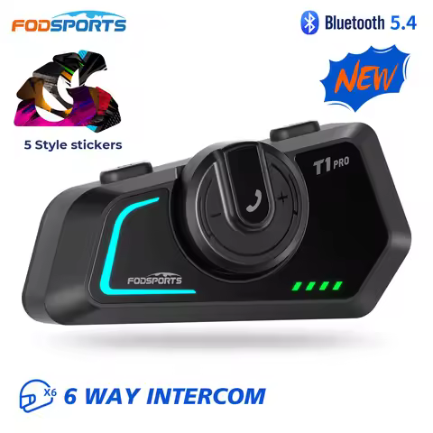 Fodsports T1 Pro Motorcycle Intercom,Helmet Bluetooth Headset,Moto Interphone,6 Riders 2000M,BT5.4