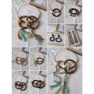 Wooden Bracelet & Hand Chain (One Circle Two Circle Two Circle/) & Phone Strap