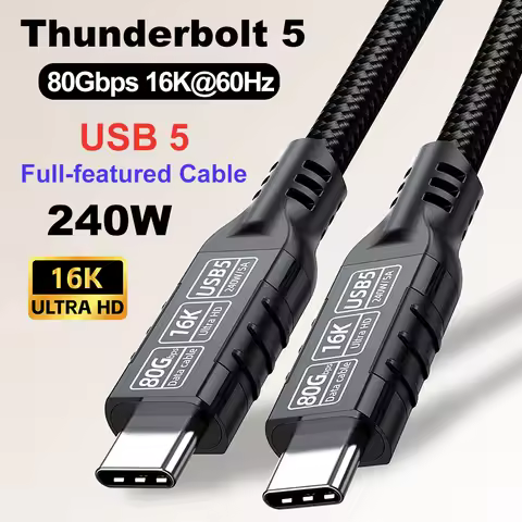 USB 5 Cable Thunderbolt 5 80Gbps USB C 16K/8K Video Cable PD240W Fast Charger For Macbook Pro Hard D
