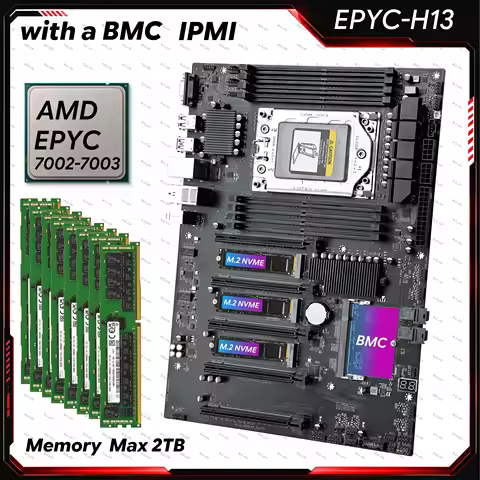 JGINYUE H13 Motherboard Set with BMC IPMI AMD EPYC 7002 7003 Series CPU Kit 8 Channel Memory Max 2T