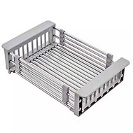 Rổ inox rút gọn - Khay inox gác bồn rửa tiện dụng-tặng kèm 03 khăn lau 2 mặt siêu thấm nhà bếp