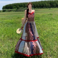 Travel outfit: Bohemian strap dress, ethnic style long skirt