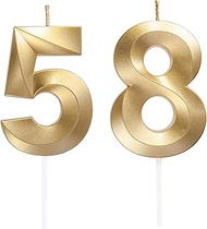 Number 58/85 Candle, Gold 3D Numeral Candles for 58/85th Birthday Cake Topper - Wedding Anniversary 