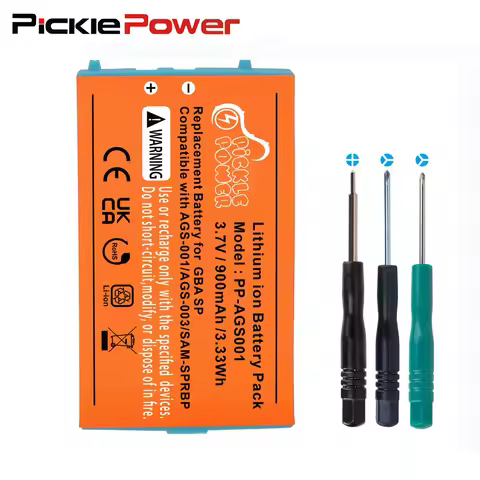 Pickle Power GBA SP Battery Replacement, 900mAh Rechargeable Battery Compatible with Nintendo Gamebo