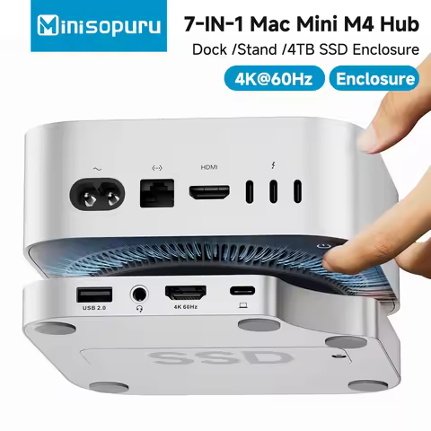 Minisopuru Mac Mini M4 Dock Stand with 8TB M.2 Nvme SSD Enclosure 4K60Hz HDMI SD/TF Multiport USB Hu