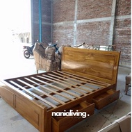 dipan tempat tidur kayu jati  laci samping