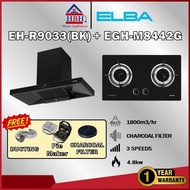 Elba EH-R9033 Designer Hood | EGH-M8442G(BK) 2 Burners Glass Stove High Quality Tempered Glass, Blac