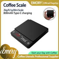 Emory 2kg/0.1g Mini Coffee Scales with Timer Portable High Precision Electronic Kitchen Scale with Type-C charging