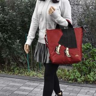 日本 Mis Zapatos 小腿刺繡 紅色尼龍布 蛇紋高跟鞋 三用背囊