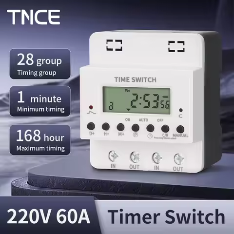 TNCE 60A 220V Big Power Programmable Digital TIME Switch Relay Timer Control 32 Groups or Week of Ti