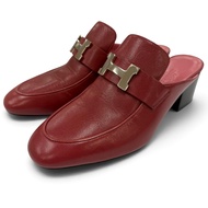 全新 ☆ 愛馬仕 Paradis Constance H 標誌皮革穆勒涼鞋，RED， 35.5 碼，義大利製造，女款，附防塵袋。