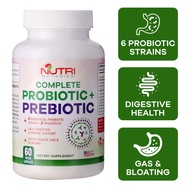 Nutri Botanics Complete Prebiotic + Probiotic Supplement – 60 Veggie Capsules – 6 Beneficial Probiotic + 2 Prebiotics