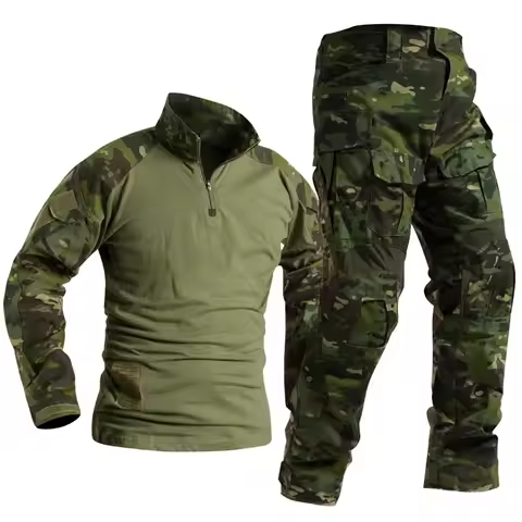 Man Hunting Clothing Sets Tactical Uniforms BDU Hiking Suit Camouflage Long Sleeve T-shirts Cargo Wo