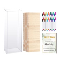 1 Set Wedding Guestbook Alternative Wooden Block with Transparent Acrylic Box Pens Sign Wedding Brid