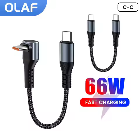 Olaf 90℃ Short Power Bank Cable USB Type C To Type C 6A 66W Fast Charging 0.25M 0.5M USB C Cable For