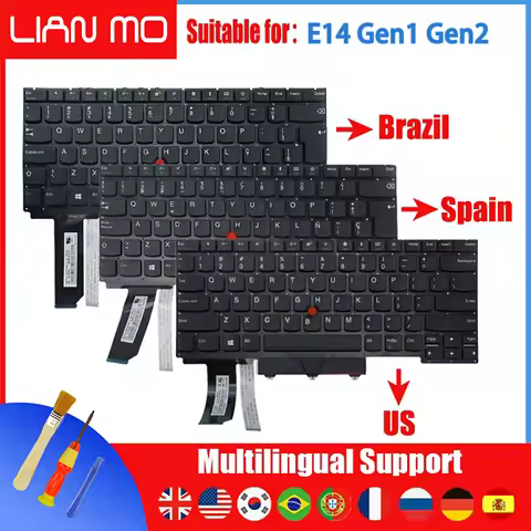 US/UK/BR/NORD/BE/DK/DE/FR/CAFR/CZSK/LES/PT/SE/CH/SP Keyboard for Lenovo ThinkPad E14 Gen1 R14 Gen1 B